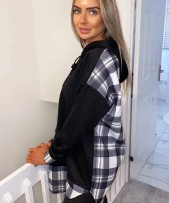 AX Paris Black Check Back Hoodie