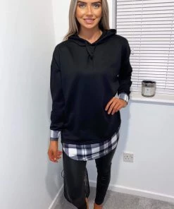 AX Paris Black Check Back Hoodie