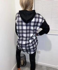 AX Paris Black Check Back Hoodie