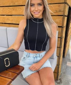 AX Paris Black Contrast Edge Stitch Top Tops