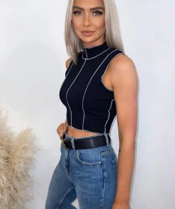 AX Paris Black Contrast Edge Stitch Top Tops 9 AX Paris Black Contrast Edge Stitch Top Tops