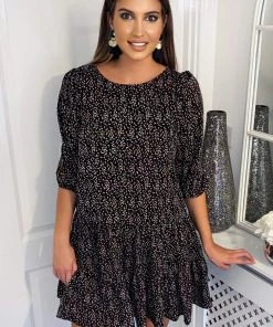 AX Paris Dresses Black Ditsy Floral Frill Swing Dress