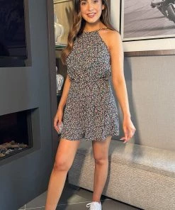 AX Paris Jumpsuits And Playsuits Black Ditsy Floral High Neck Playsuit