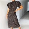 AX Paris Dresses Black Ditsy Floral Puff Sleeve Midi Dress