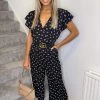AX Paris Black Ditsy Floral Wrap Over Jumpsuit