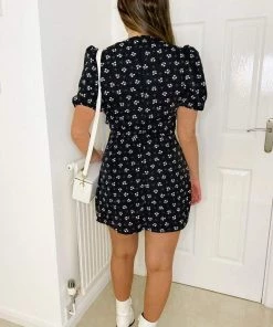 AX Paris Dresses Black Ditsy Floral And Spot Pleat Wrap Dress