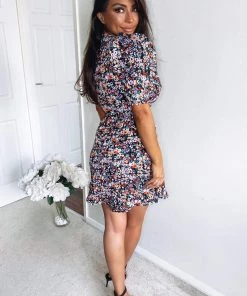 AX Paris Black Ditsy Print Pleated Sleeve Dress