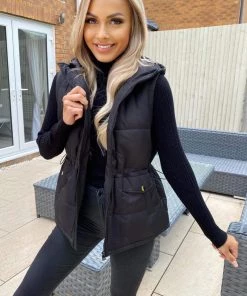 AX Paris Coats & Jackets Black Drawstring Waist Hooded Gilet