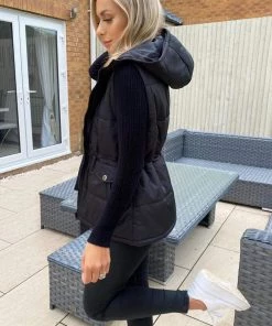 AX Paris Coats & Jackets Black Drawstring Waist Hooded Gilet