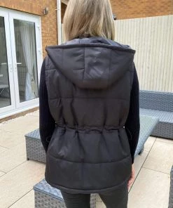 AX Paris Coats & Jackets Black Drawstring Waist Hooded Gilet