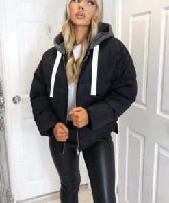 AX Paris Coats & Jackets Black Fabric Hood Puffer Jacket