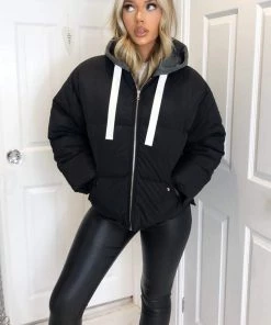 AX Paris Coats & Jackets Black Fabric Hood Puffer Jacket