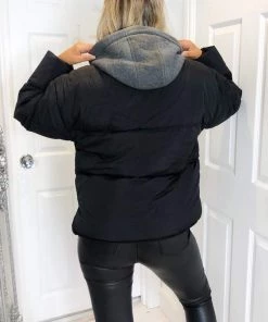 AX Paris Coats & Jackets Black Fabric Hood Puffer Jacket