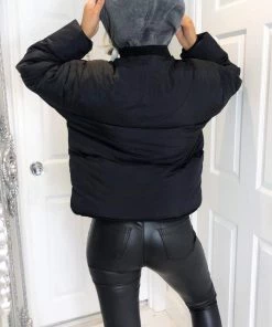 AX Paris Coats & Jackets Black Fabric Hood Puffer Jacket