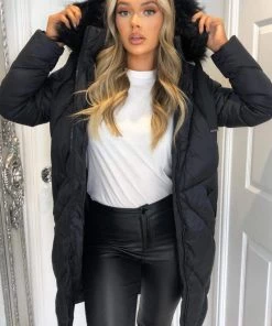 AX Paris Black Faux Fur High Shine Coat