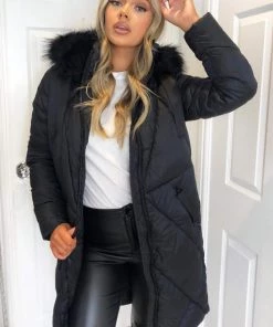 AX Paris Black Faux Fur High Shine Coat