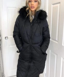 AX Paris Black Faux Fur High Shine Coat