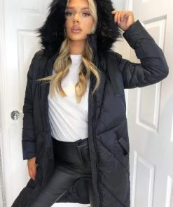 AX Paris Black Faux Fur High Shine Coat