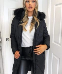 AX Paris Black Faux Fur High Shine Coat