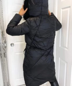 AX Paris Black Faux Fur High Shine Coat