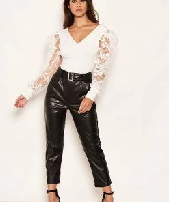 AX Paris Black Faux Leather Belted Trousers Trousers & Leggings