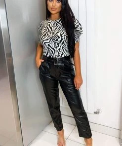 AX Paris Black Faux Leather Belted Trousers Trousers & Leggings