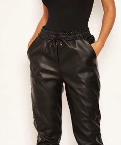 AX Paris Black Faux Leather Joggers Trousers & Leggings