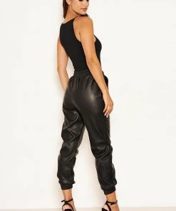 AX Paris Black Faux Leather Joggers Trousers & Leggings