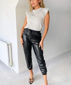 AX Paris Black Faux Leather Joggers Trousers & Leggings