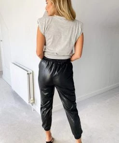 AX Paris Black Faux Leather Joggers Trousers & Leggings