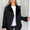 AX Paris Black Faux Suede Aviator Jacket
