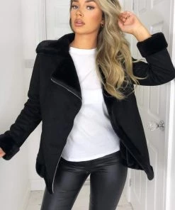 AX Paris Black Faux Suede Aviator Jacket