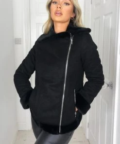 AX Paris Black Faux Suede Aviator Jacket