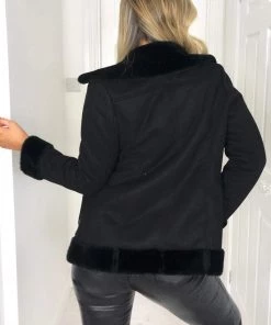 AX Paris Black Faux Suede Aviator Jacket