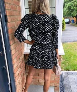 AX Paris Black Floral Abstract Tiered Mini Dress Dresses 8 AX Paris Black Floral Abstract Tiered Mini Dress Dresses