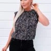 AX Paris Black Floral Padded Shoulder Sleeveless Blouse