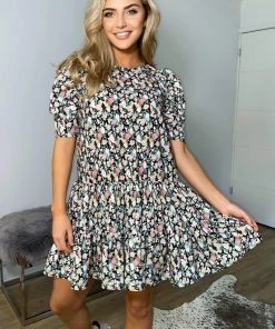 AX Paris Black Floral Print Smock Dress