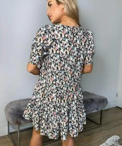 AX Paris Black Floral Print Smock Dress