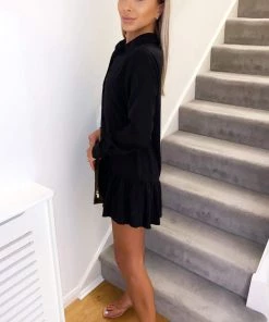 AX Paris Black Frill Hem Shirt Dress