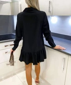 AX Paris Black Frill Hem Shirt Dress