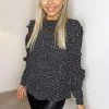 AX Paris Black Frill Sleeve Polka Dot Top Tops