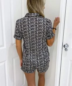 AX Paris Black Geo Print Satin PJ Set