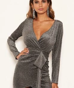 AX Paris Dresses Black Glitter Wrap Over Dress