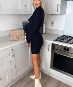 AX Paris Black High Neck Belted Knitted Jumper Dress Dresses