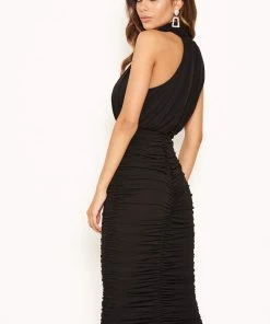 AX Paris Black High Neck Ruched Bodycon Midi Dress Dresses 8 AX Paris Black High Neck Ruched Bodycon Midi Dress Dresses