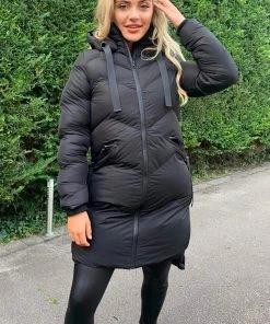 AX Paris Black Hooded Long Line Puffer Coat