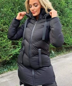 AX Paris Black Hooded Long Line Puffer Coat