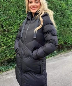 AX Paris Black Hooded Long Line Puffer Coat