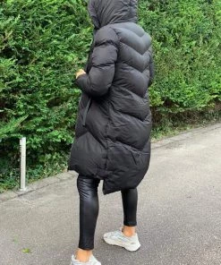 AX Paris Black Hooded Long Line Puffer Coat