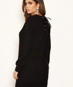 AX Paris Dresses Black Lace Up Back Jumper Dress